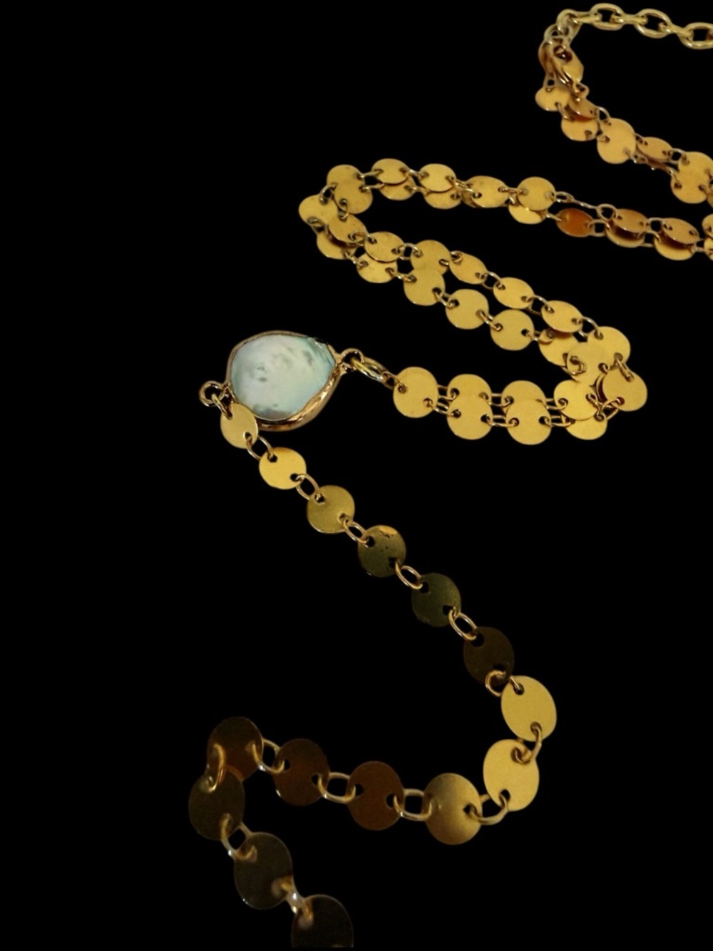 KARINE SULTAN Gold Mini‑Coin Lariat Necklace, MOP & Natural Stone Pendant - NWOT - Picture 9 of 14